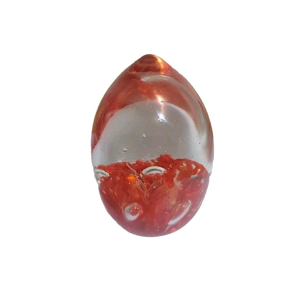Heavy Blown glass egg shaped figurine decor red accents &‎ Bubbles inside